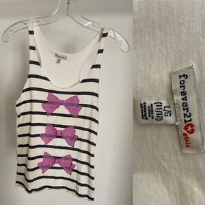 VINTAGE Y2K Forever 21 Girls TROMPE L’OEIL Bows and Stripes Print TANK TOP Large